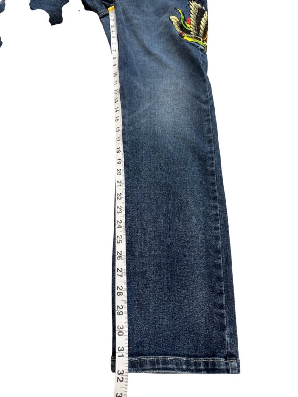 Ed Hardy Mens 32x32 Jeans Eagle Snake Slim Straight Denim Embroidered Y2K Blue - Picture 8 of 8